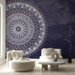 Fotobehang Paarse en witte mandala