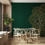Fotobehang Elegante swirls op smaragdgroen canvas