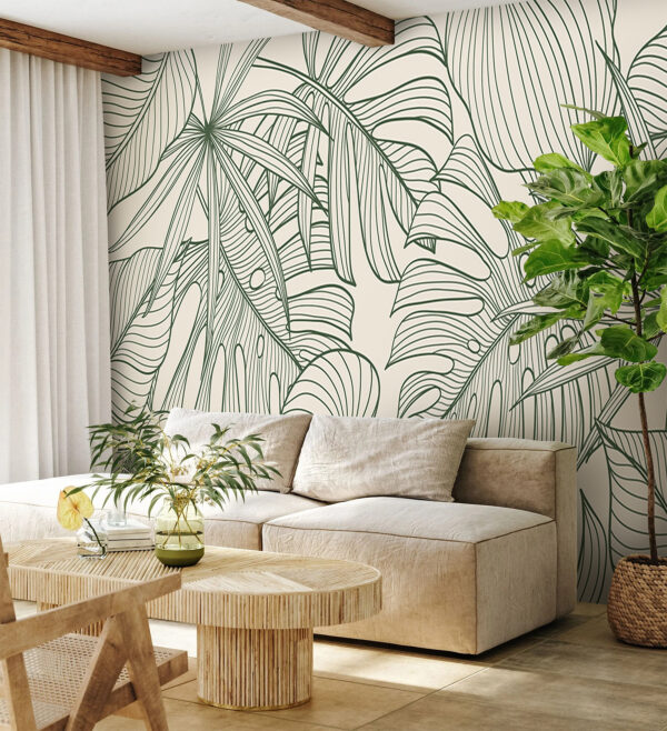 Groene bladeren met ingewikkelde lijnpatronen Fotobehang Groene bladeren met ingewikkelde lijnpatronen