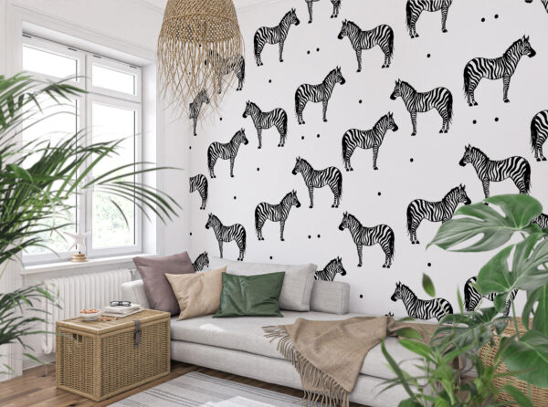Patroon van zebra's op een witte achtergrond Fotobehang Patroon van zebra's op een witte achtergrond