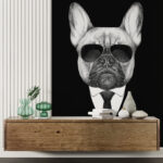 Fotobehang Tekening van een hond met zonnebril