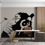 Fotobehang Aap met koptelefoon