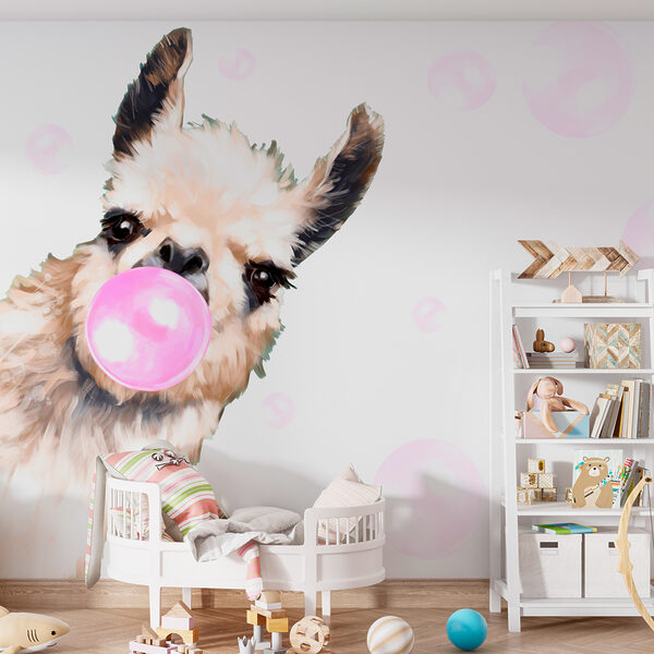 Lama die een bel blaast Fotobehang Lama die een bel blaast