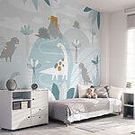 Fotobehang Blauwe en witte achtergrond met witte stippen