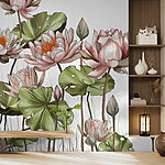 Fotobehang Illustratie van lotusbloemen en -bladeren