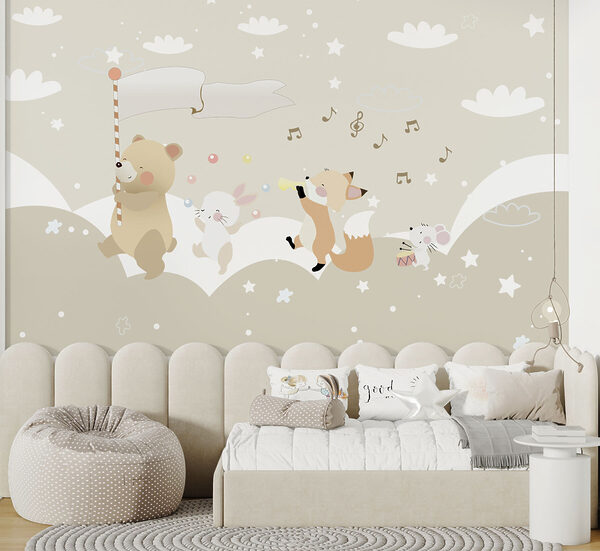 Beeldverhaal van een teddybeer met een zuurstok Fotobehang Beeldverhaal van een teddybeer met een zuurstok