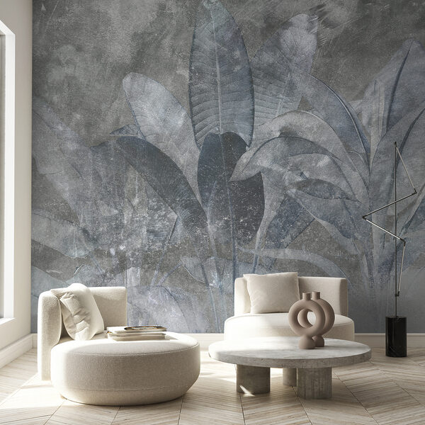 Monochroom gebladerte, artistiek patroon Fotobehang Monochroom gebladerte, artistiek patroon