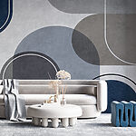 Fotobehang Blauwe en witte cirkel