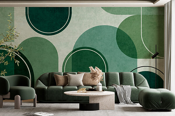 Groene en witte achtergrond met ovalen en ovalen Fotobehang Groene en witte achtergrond met ovalen en ovalen