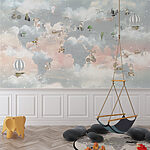 Fotobehang Wereldkaart met wolken en dieren