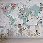 Fotobehang Wereldkaart met dieren