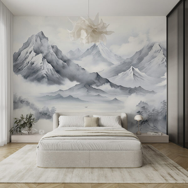Landschap van bergen en wolken Fotobehang Landschap van bergen en wolken