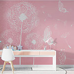 Fotobehang Witte bloem op roze achtergrond