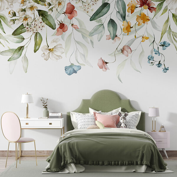 Elegant bloemstuk op witte achtergrond Fotobehang Elegant bloemstuk op witte achtergrond