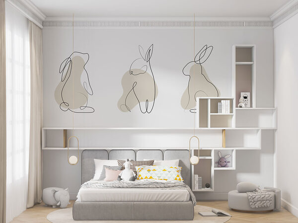 Lijntekening van een konijn Fotobehang Lijntekening van een konijn