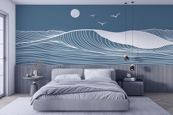 Witte lijnen op een blauwe achtergrond Fotobehang Witte lijnen op een blauwe achtergrond