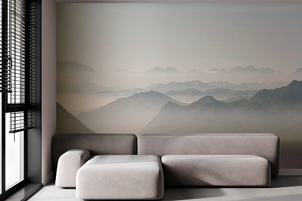 Bergketen met mist Fotobehang Bergketen met mist