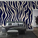 Fotobehang Blauw en crème zebrapatroon.
