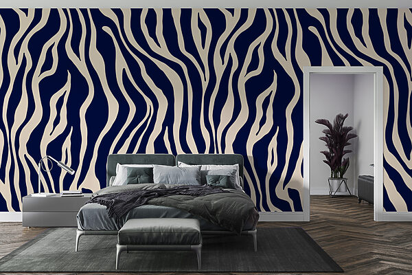 Fotobehang Blauw en crème zebrapatroon
