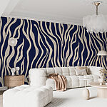 Fotobehang Blauw en crème zebrapatroon