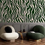 Fotobehang Groen met witte zebraprint
