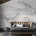 Fotobehang Groep walvissen zwemmend in het water