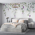 Fotobehang Paarse bloemen op een witte achtergrond