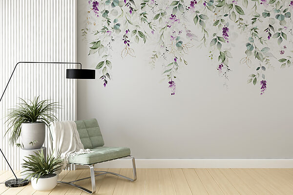 Fotobehang Fotobehang Paarse bloemen op een witte achtergrond (Artikelnummer: u99687)