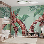 Fotobehang Giraffe met groene achtergrond