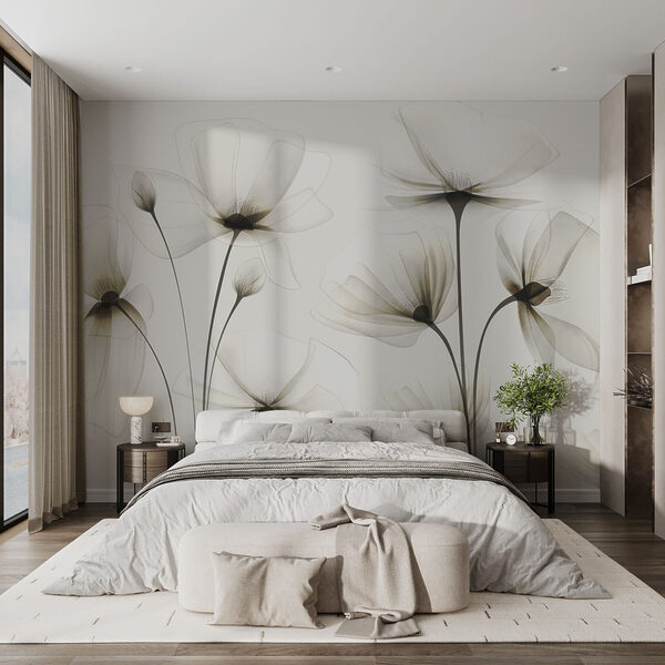 Fotobehang Transparante bloemen op een witte achtergrond