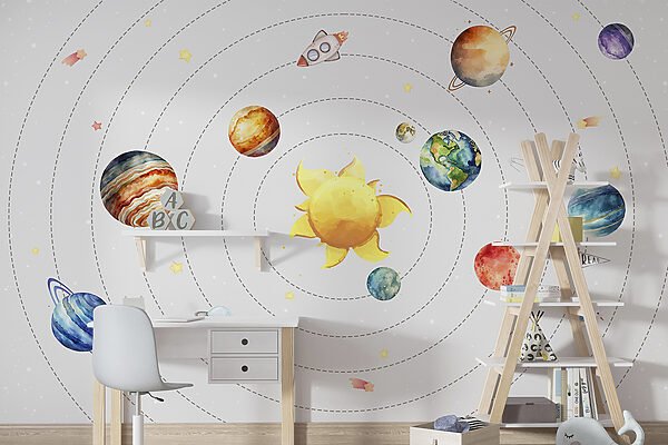 Aquarel van een planeet Fotobehang Aquarel van een planeet