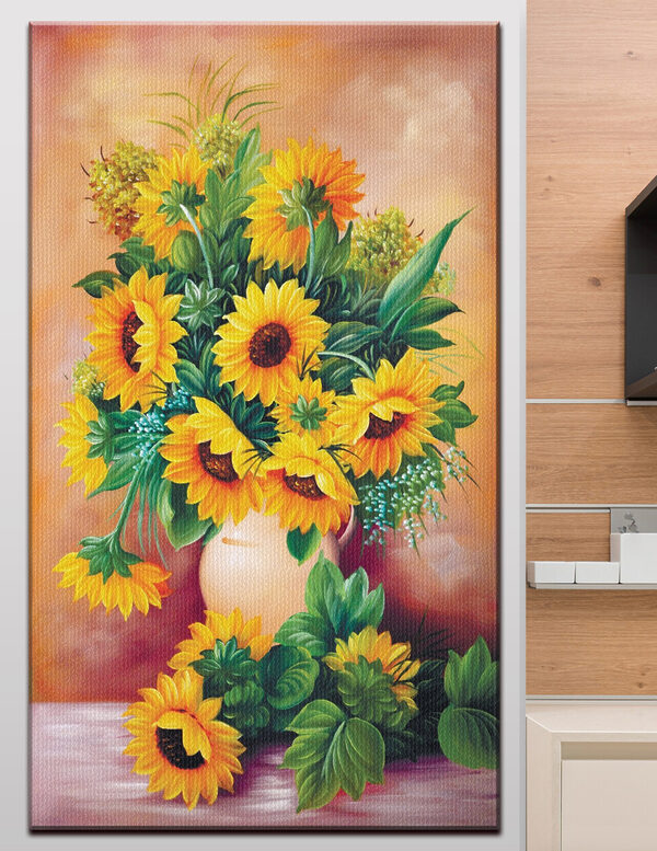 Schilderij van zonnebloemen in een vaas Canvas Schilderijen Schilderij van zonnebloemen in een vaas