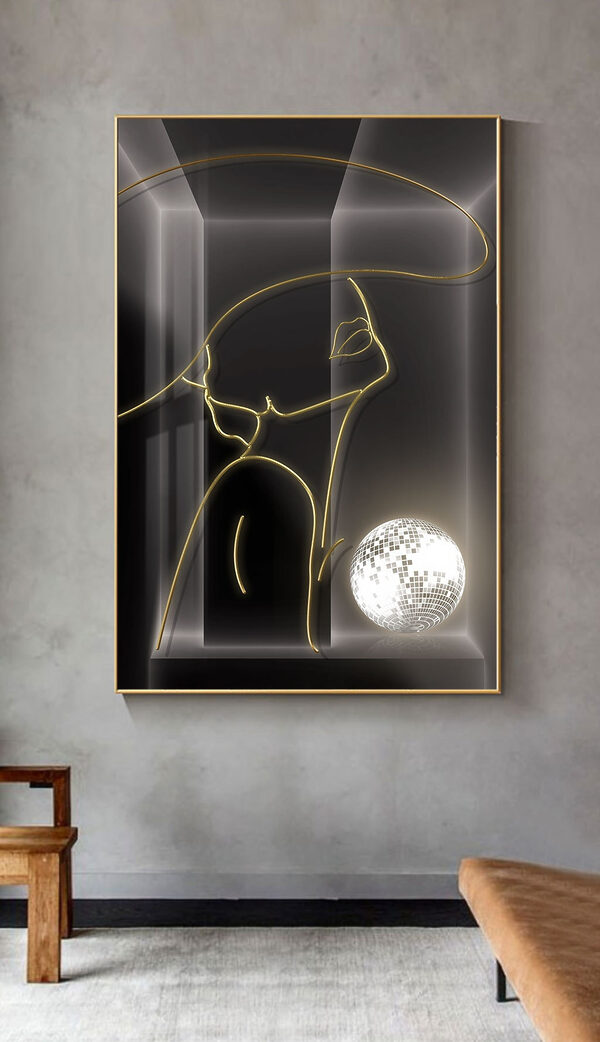 Tekening van een vrouw met een discobal Canvas Schilderijen Tekening van een vrouw met een discobal