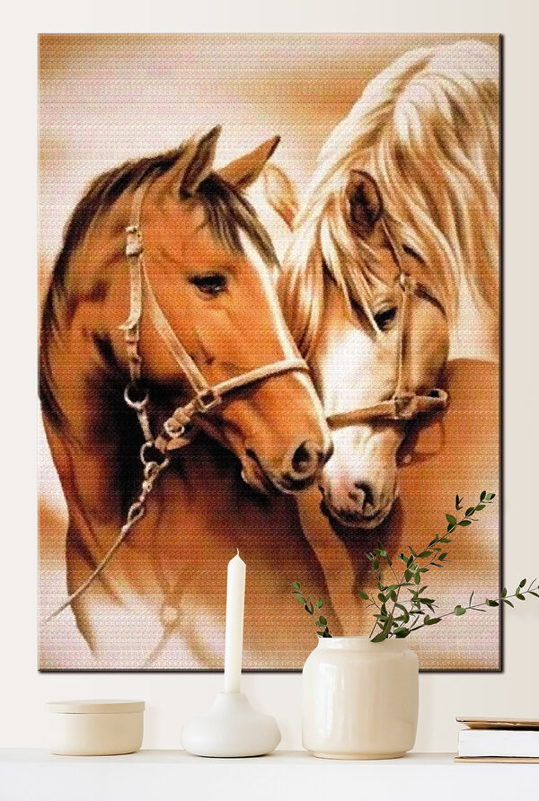 Twee paarden delen een zacht moment Canvas Schilderijen Twee paarden delen een zacht moment