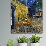 Canvas Schilderijen Schilderij van een straat met tafels en stoelen
