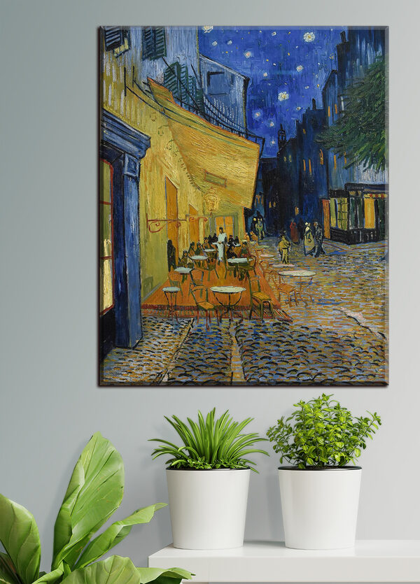 Schilderij van een straat met tafels en stoelen Canvas Schilderijen Schilderij van een straat met tafels en stoelen