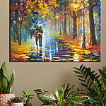 Canvas Schilderijen Schilderij van een stel wandelend in de regen
