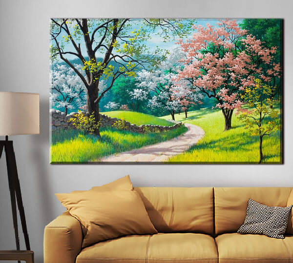 Groep bomen met roze bloemen Canvas Schilderijen Groep bomen met roze bloemen