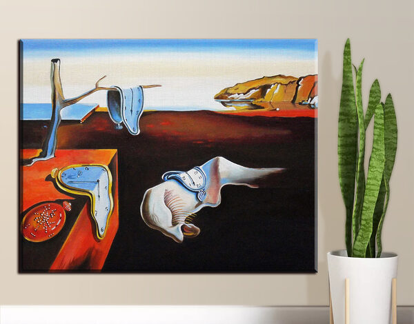 Smeltende klokken in surrealistisch landschap Canvas Schilderijen Smeltende klokken in surrealistisch landschap