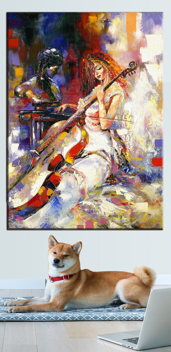 Schilderij van een vrouw die viool speelt Canvas Schilderijen Schilderij van een vrouw die viool speelt