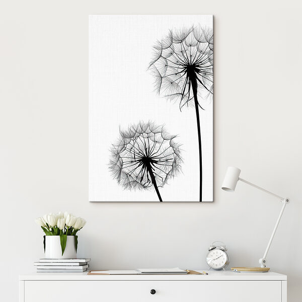Silhouetten van paardenbloemen wapperend in de wind Canvas Schilderijen Silhouetten van paardenbloemen wapperend in de wind