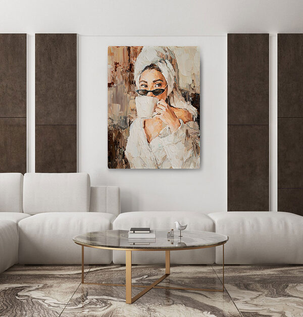 Schilderij van een vrouw met een beker Canvas Schilderijen Schilderij van een vrouw met een beker