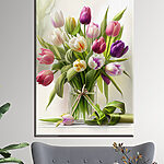 Canvas Schilderijen Levendig boeket van kleurrijke tulpen