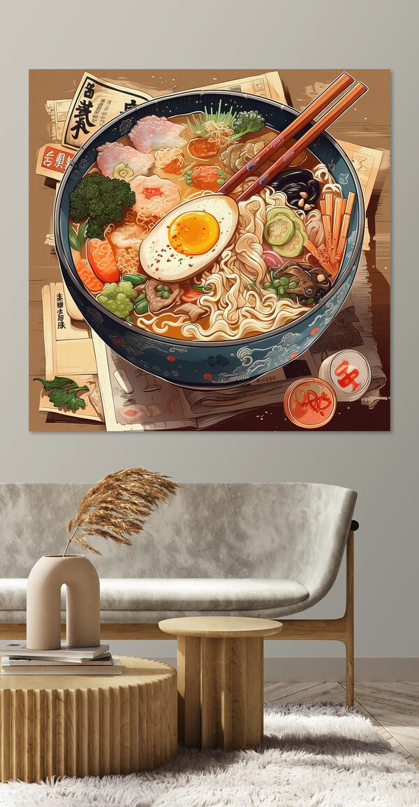 Kom ramen met stokjes en een ei Canvas Schilderijen Kom ramen met stokjes en een ei