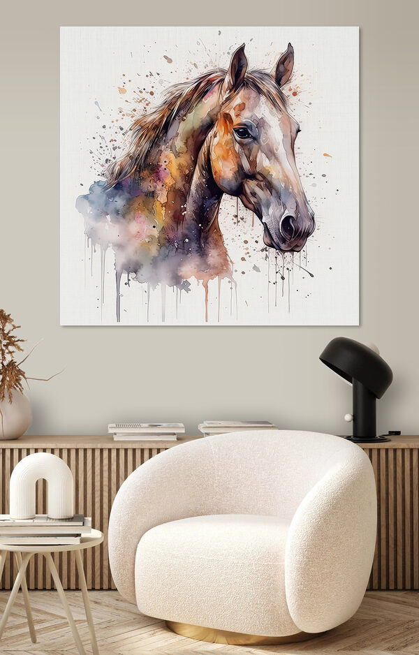 Levendig paard in waterverfspat Canvas Schilderijen Levendig paard in waterverfspat
