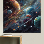 Canvas Schilderijen Levendige planeten in een kosmische dans.