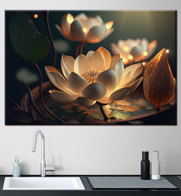 Canvas Schilderijen Verlichte lotusbloemen in het donker (Artikelnummer: s33100) Canvas Schilderijen Canvas Schilderijen Verlichte lotusbloemen in het donker (Artikelnummer: s33100)