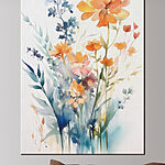 Canvas Schilderijen Kleurrijke tuinbloemen in aquarel.