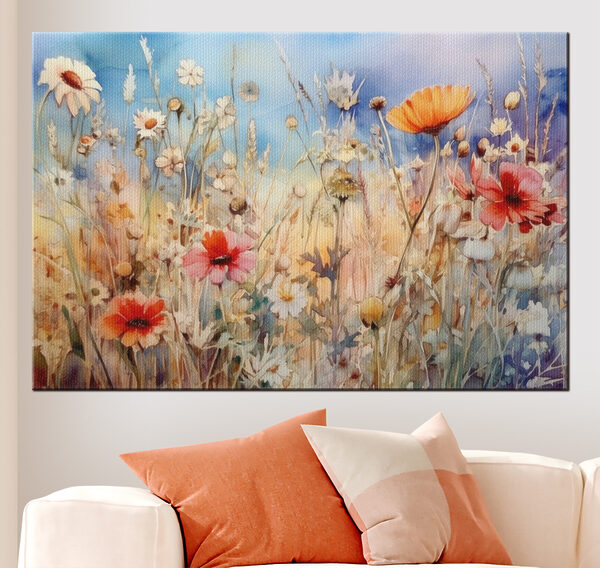 Wilde bloemen dansen in de zomerbries Canvas Schilderijen Wilde bloemen dansen in de zomerbries