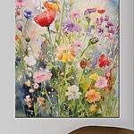 Canvas Schilderijen Wilde bloemen in levendige aquareltinten.